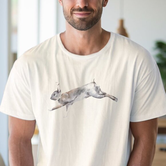 Leaping Bunny Graphic T Shirt Watercolor Rabbit Nature Animal Art Tee - Picture 4 of 6
